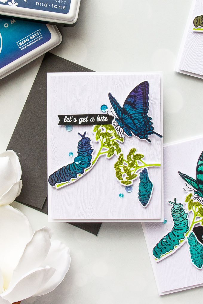 Hero Arts | Color Layering With Yana Series – Color Layering Caterpillar & Butterflies Cards by Yana Smakula. Video Tutorial. #heroarts #cardmaking #stamping #colorlayering 
