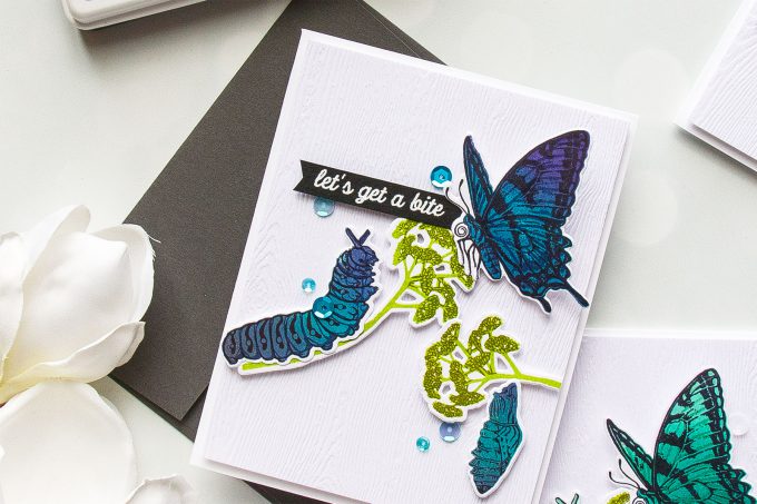 Hero Arts | Color Layering With Yana Series – Color Layering Caterpillar & Butterflies Cards by Yana Smakula. Video Tutorial. #heroarts #cardmaking #stamping #colorlayering 