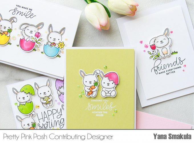 Pretty Pink Posh | Colorful Spring Card Ideas by Yana Smakula using Bunny Friends stamp set. Video #cardmaking #easter #stamping #handmadecard 