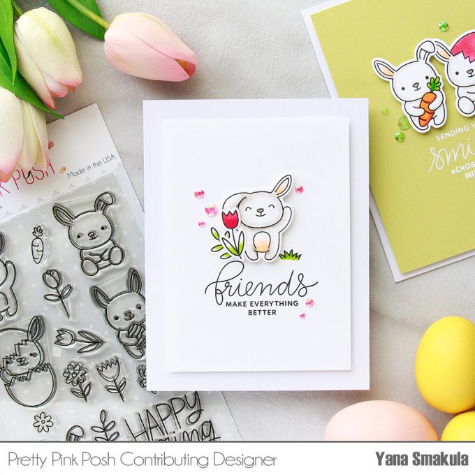 Pretty Pink Posh | Colorful Spring Card Ideas by Yana Smakula using Bunny Friends stamp set. Video #cardmaking #easter #stamping #handmadecard 