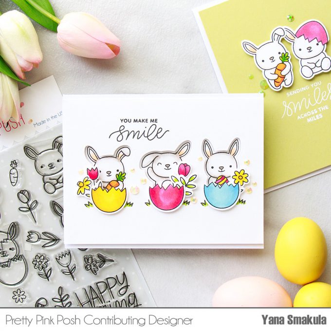 Pretty Pink Posh | Colorful Spring Card Ideas by Yana Smakula using Bunny Friends stamp set. Video #cardmaking #easter #stamping #handmadecard 