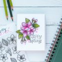 PRetty Pink Posh | Cherry Blossoms & Polychromos Pencils. Video + Blog Hop + Giveaway Handmade card by Yana Smakula #cardmaking #pencilcoloring #polychromos #adultcoloring #prettypinkposh