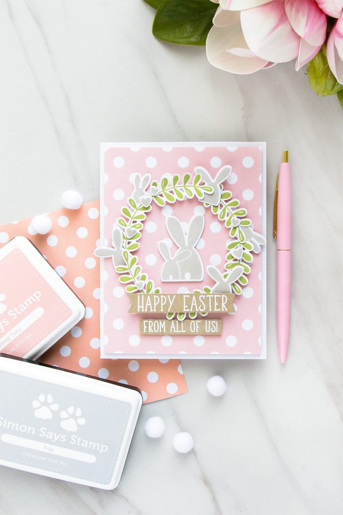 Simon Says Stamp | Happy Easter - Bunny Wreath Card by Yana Smakula using OH BUNNY sss101812, REVERSE POLKA Background sss101813 stamps #simonsaysstamp #simonsaysbestdays #stamping #eastercard #bunnycard 