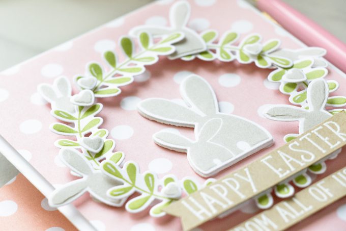 Simon Says Stamp | Happy Easter - Bunny Wreath Card by Yana Smakula using OH BUNNY sss101812, REVERSE POLKA Background sss101813 stamps #simonsaysstamp #simonsaysbestdays #stamping #eastercard #bunnycard 