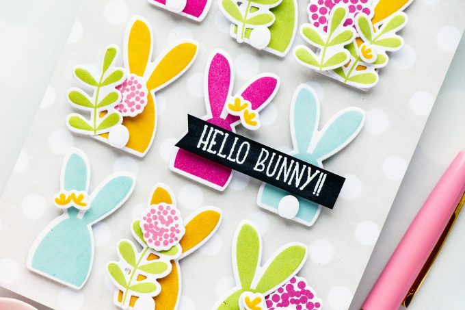 Simon Says Stamp | Action Wobble Happy Easter + Hello Bunny Cards using Oh Bunny sss101812, Reverse Polka Background sss101813 and Bold Flowers sss101811 from Simon Says Stamp #simonsaysstamp #eastercard #springcard #bunnycard #sss #simonsaysbestdays #cardmaking #stamping #diecutting