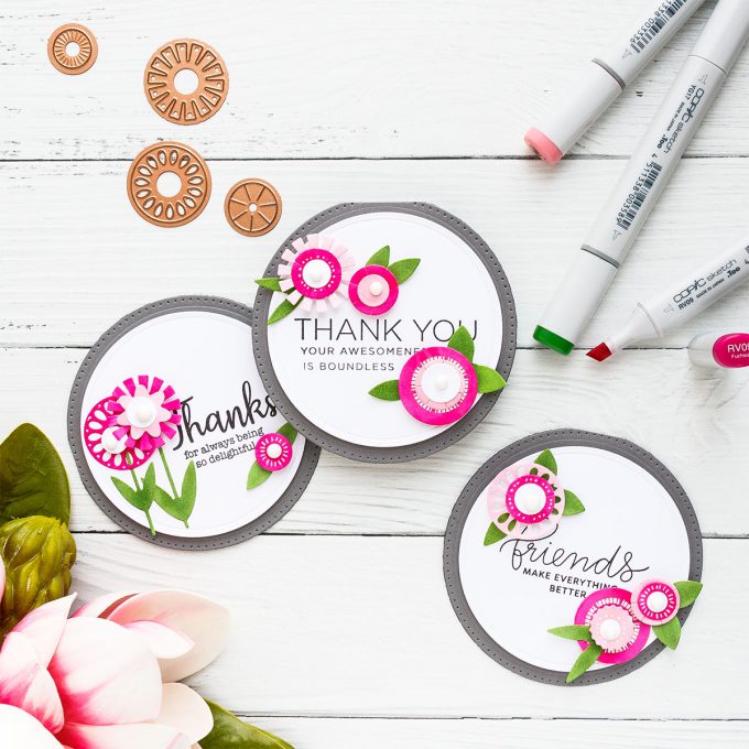 Spellbinders | Circle Floral Cards for Friends (using April 2018 Small Die Of The Month). Video tutorial by Yana Smakula #cardmaking #neverstopmaking #diecutting #spellbindersclubkits #diecutclub #handmadecard