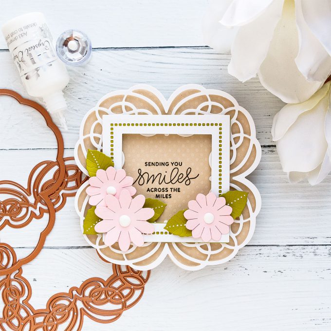 Spellbinders | Shaped Wedding Card with Foamiran Flowers by Yana Smakula #spellbinders #diecutting #neverstopmaking #handmadecard #weddingcard #amazingpapergrace