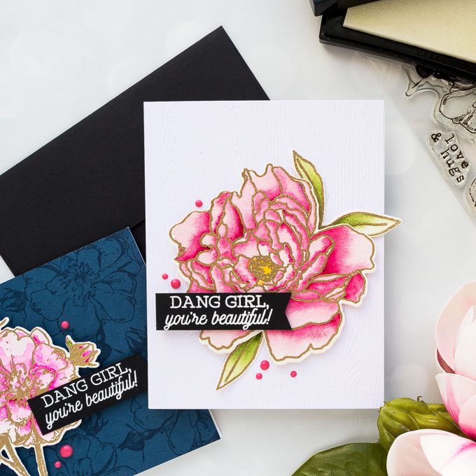 Hero Arts | Monochromatic Floral Cards (Almost No Coloring!) by Yana Smakula. Video tutorial. #heroarts #heroflorals #cardmaking #monochromaticcards #stamping 