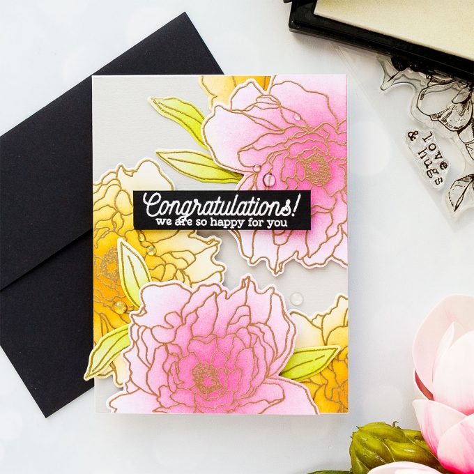 Hero Arts | Monochromatic Floral Cards (Almost No Coloring!) by Yana Smakula. Video tutorial. #heroarts #heroflorals #cardmaking #monochromaticcards #stamping 