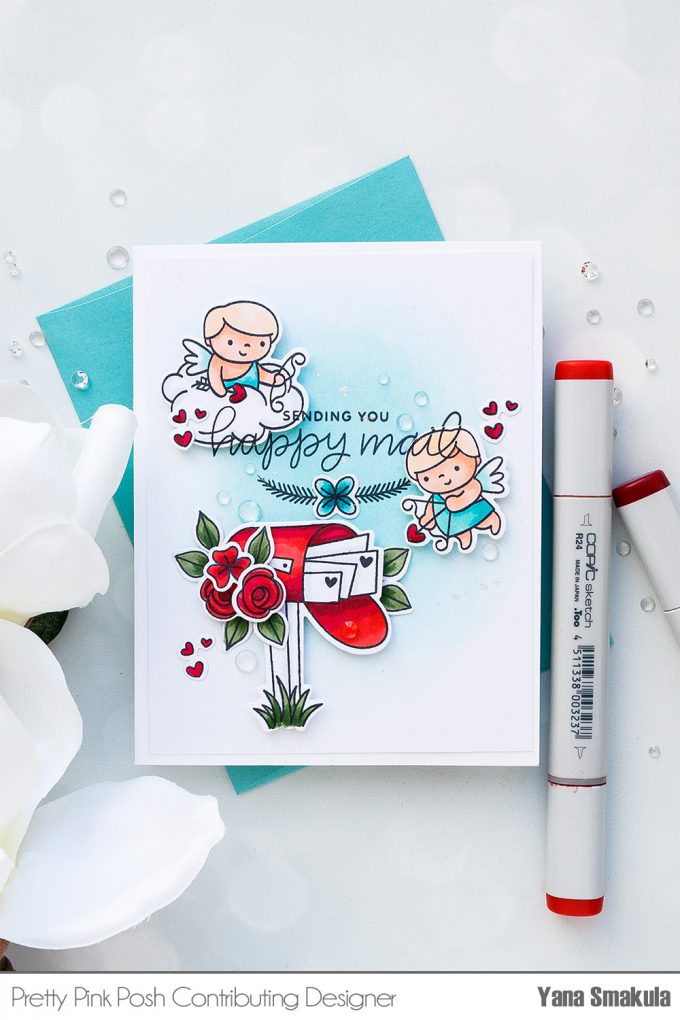 Pretty Pink Posh | Seasonal Happy Mail Cards by Yana Smakula using Happy Mail Stamp Set. Video tutorial. #stamping #handmadecard #happymail #copiccoloring #adultcoloring #Ilovetomakecards