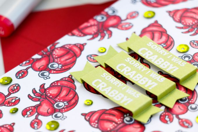 Hero Arts June 2018 MY Monthly Hero Kit #mymonthlyhero Add On Cards. Sorry I Was Crabby Card by Yana Smakula using Beach Messages stamp set. Crab pattern. #stamping #heroarts #cardmaking #summercard #crabpattern #yanasmakula