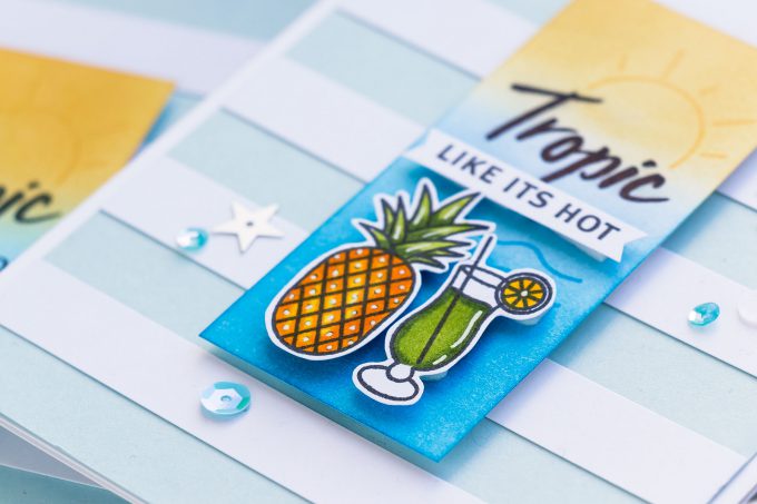 Hero Arts June 2018 MY Monthly Hero Kit #mymonthlyhero Add On Cards. Tropic Like It's Hot card by Yana Smakula using Beach Messages stamp set. Summer drinks & pineapple card. #stamping #heroarts #cardmaking #summercard #yanasmakula