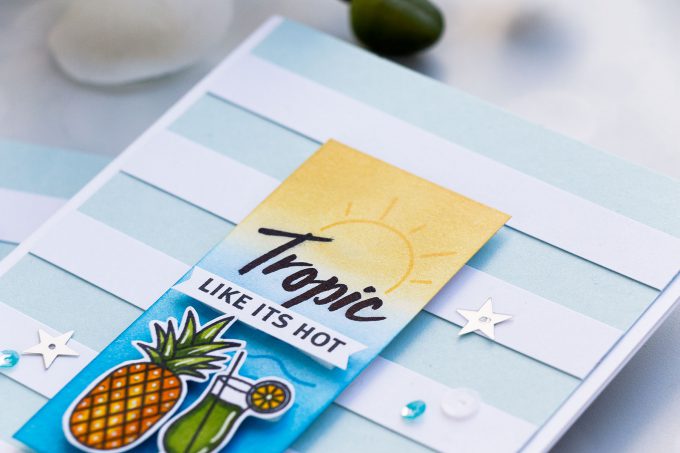 Hero Arts June 2018 MY Monthly Hero Kit #mymonthlyhero Add On Cards. Tropic Like It's Hot card by Yana Smakula using Beach Messages stamp set. Summer drinks & pineapple card. #stamping #heroarts #cardmaking #summercard #yanasmakula