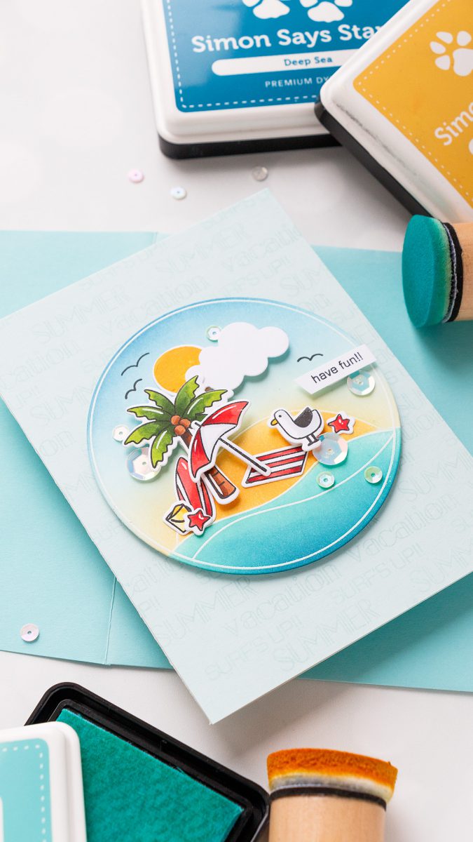 Simon Says Stamp | Good Vibes Release. Copic Colored & Ink Blended Summer Vacation Card. Video by Yana Smakula #stamping #sssgoodvibes #simonsaysstamp 