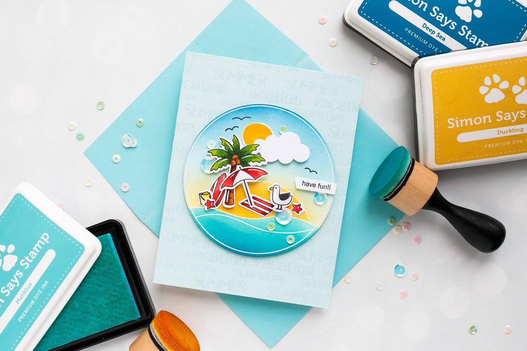 Simon Says Stamp | Good Vibes Release. Copic Colored & Ink Blended Summer Vacation Card. Video by Yana Smakula #stamping #sssgoodvibes #simonsaysstamp