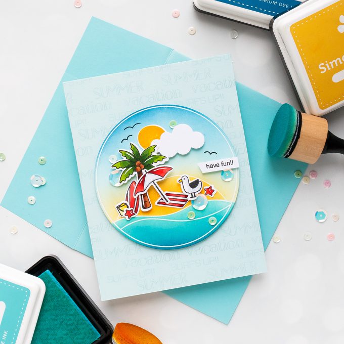 Simon Says Stamp | Good Vibes Release. Copic Colored & Ink Blended Summer Vacation Card. Video by Yana Smakula #stamping #sssgoodvibes #simonsaysstamp 