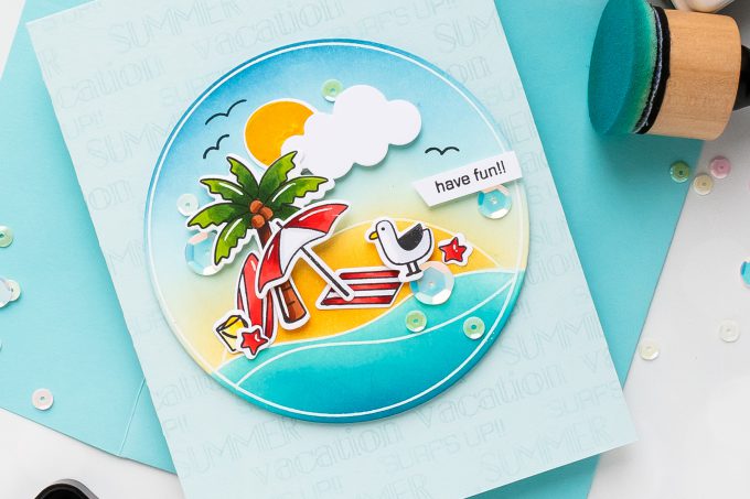 Simon Says Stamp | Good Vibes Release. Copic Colored & Ink Blended Summer Vacation Card. Video by Yana Smakula #stamping #sssgoodvibes #simonsaysstamp 