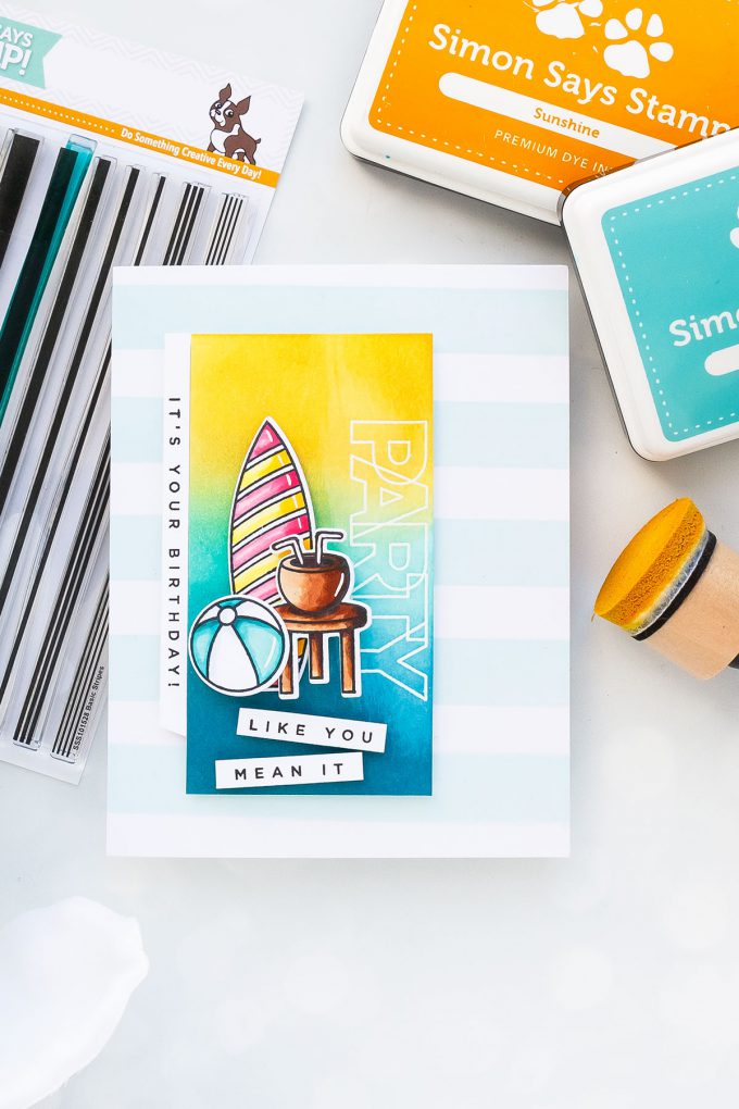Simon Says Stamp | Summer Birthday Card. Party - It's Your Birthday! Card by Yana Smakula #cardmaking #stamping #handmadecard #copiccoloring #birthdaycard #summerbirthday #adultcoloring