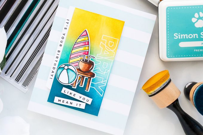 Simon Says Stamp | Summer Birthday Card. Party - It's Your Birthday! Card by Yana Smakula #cardmaking #stamping #handmadecard #copiccoloring #birthdaycard #summerbirthday #adultcoloring