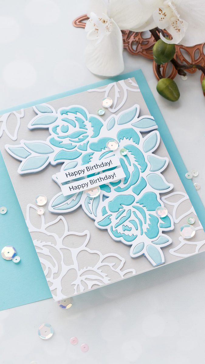 Spellbinders | Inlay Die Cutting with Double Sided Sticky Sheets. Video (Large Die Of The Month - June) Handmade card by Yana Smakula #spellbinders #neverstopmaking #spellbindersclubkits #diecutting #handmadecard #cardmaking