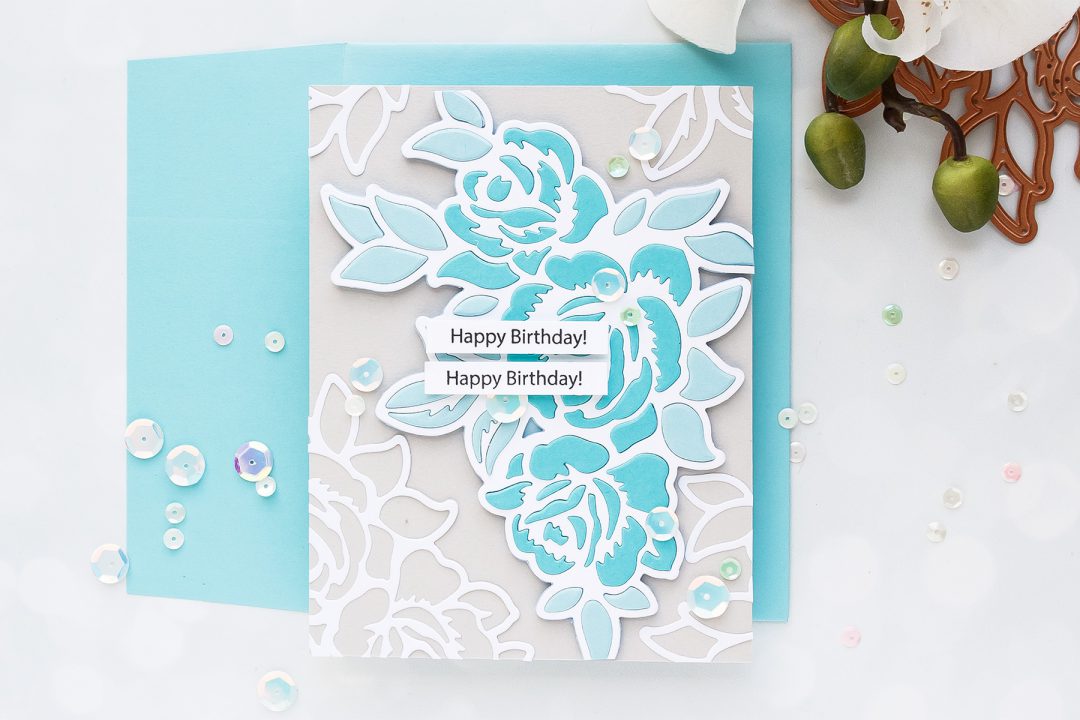 Spellbinders | Inlay Die Cutting with Double Sided Sticky Sheets. Video (Large Die Of The Month - June) Handmade card by Yana Smakula #spellbinders #neverstopmaking #spellbindersclubkits #diecutting #handmadecard #cardmaking