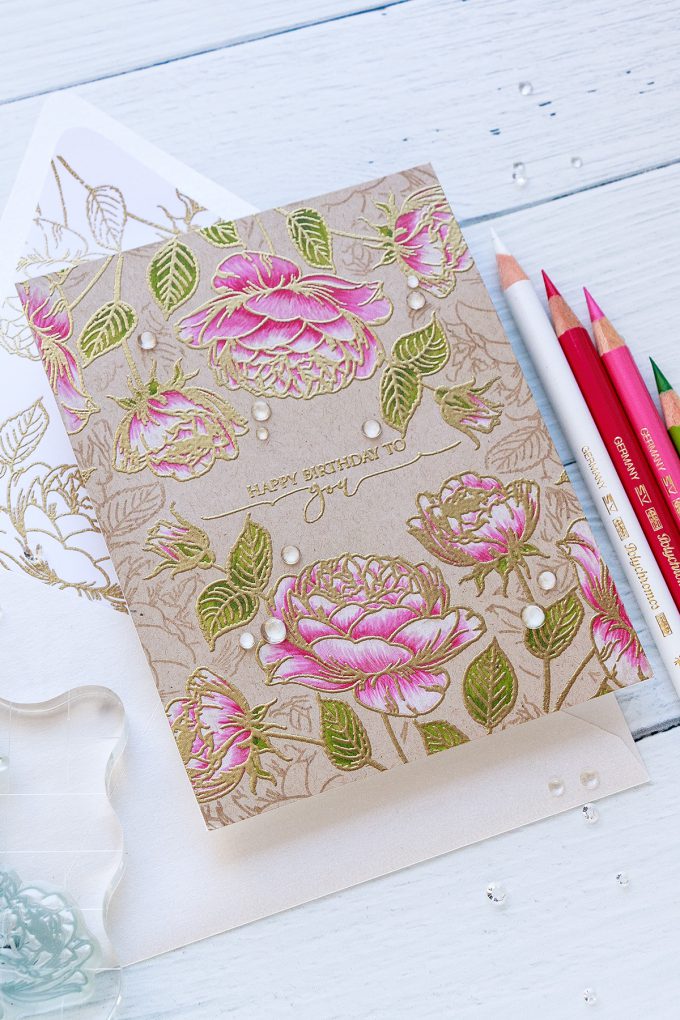 Gina K Designs | One Layer Floral Birthday Card featuring Tropical Blooms and Scripty Sayins One stamps. Video tutorial by Yana Smakula #stamping #cardmaking #ginakdesigns #handmadecard #birthdaycard 