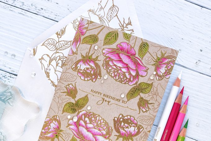 Gina K Designs | One Layer Floral Birthday Card featuring Tropical Blooms and Scripty Sayins One stamps. Video tutorial by Yana Smakula #stamping #cardmaking #ginakdesigns #handmadecard #birthdaycard 