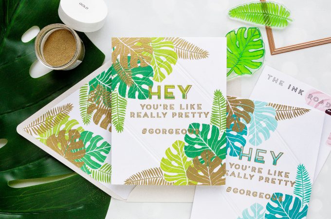 Ink Road Stamps | One Layer Tropical Cards featuring simple stamping, dry & heat embossing. Video tutorial by Yana Smakula #cardmaking #stamping #onelayercard #handmade