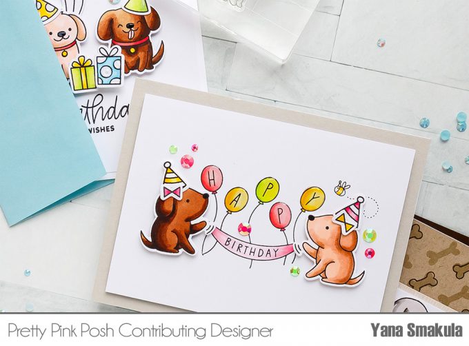 Pretty Pink Posh | Clean & Simple Cards with Puppies! Video tutorial by Yana Smakula. Playful Puppies Stamp Set #prettypinkposh #stamping #cardmaking - Happy Birthday Card