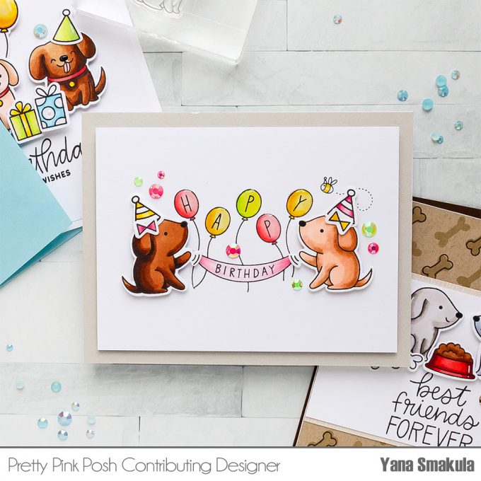 Pretty Pink Posh | Clean & Simple Cards with Puppies! Video tutorial by Yana Smakula. Playful Puppies Stamp Set #prettypinkposh #stamping #cardmaking - Happy Birthday Card