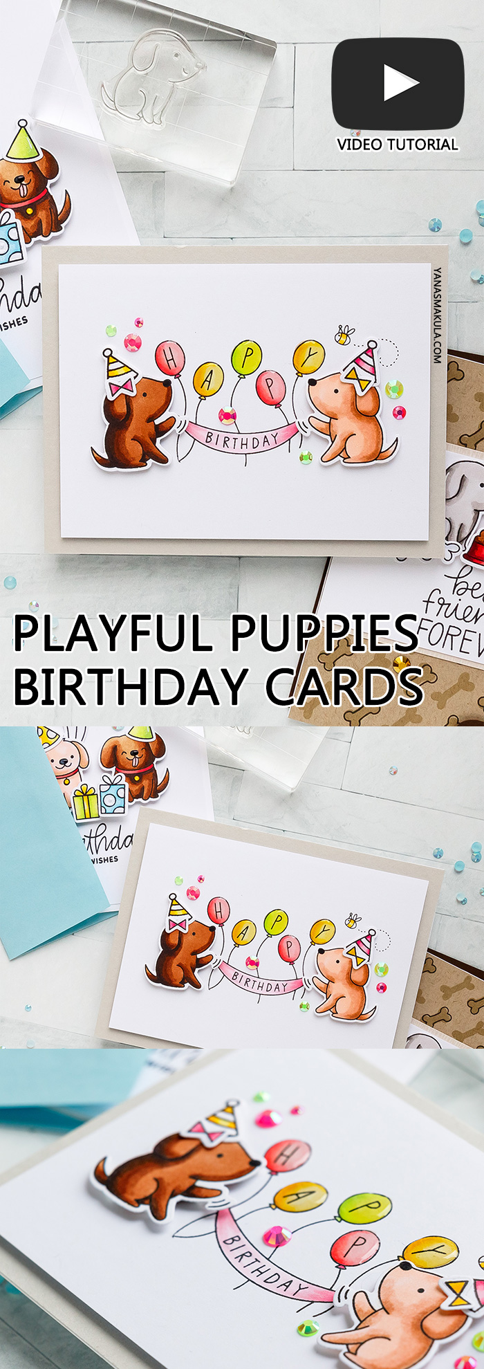 Pretty Pink Posh | Clean & Simple Cards with Puppies! Video tutorial by Yana Smakula. Playful Puppies Stamp Set #prettypinkposh #stamping #cardmaking