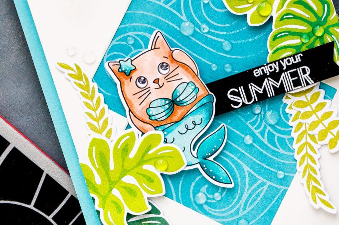 Simon Says Stamp | Summer & Mermaids Card by Yana Smakula using Summer Cuddly Critters and Beachy Waves stamps #simonsaysstamp #sssgoodvibes #stamping #cardmaking #handmadecard