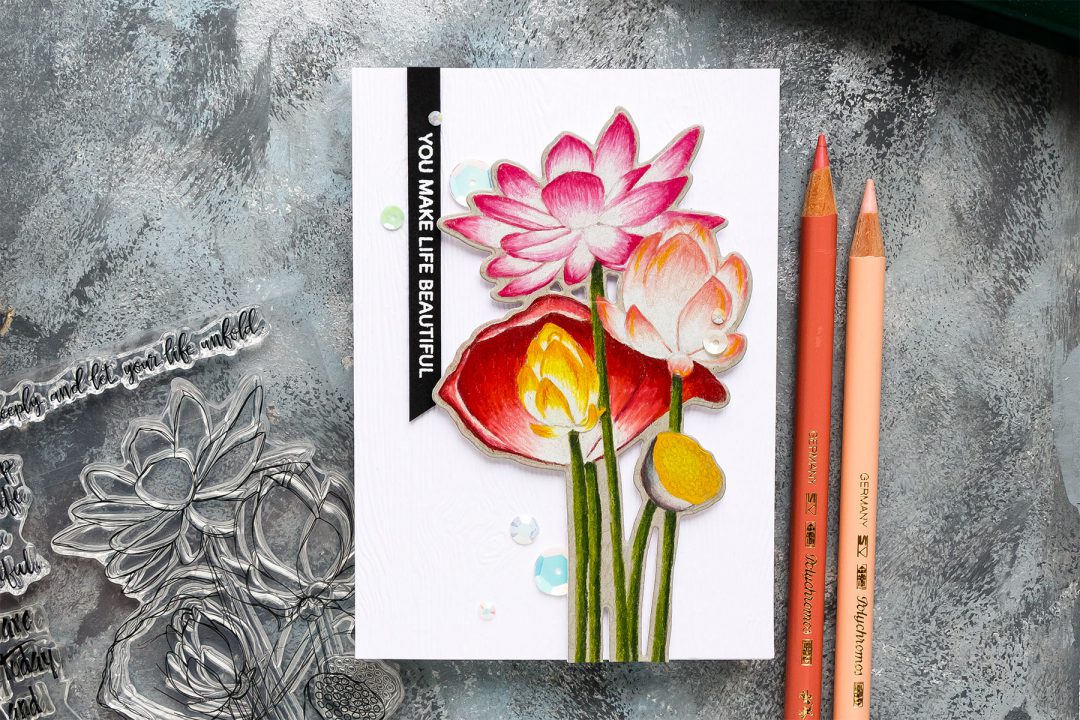 Simon Says Stamp | Sketch Lotus Flowers & Polychromos Coloring - video tutorial by Yana Smakula #simonsaysstamp #sssfriendlyfrolic #stamping #polychromos