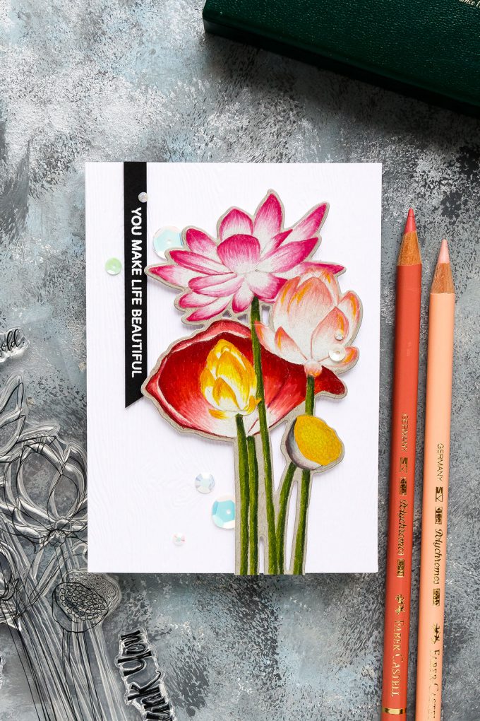 Simon Says Stamp | Sketch Lotus Flowers & Polychromos Coloring - video tutorial by Yana Smakula #simonsaysstamp #sssfriendlyfrolic #stamping #polychromos