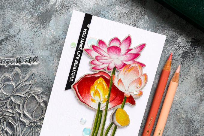 Simon Says Stamp | Sketch Lotus Flowers & Polychromos Coloring - video tutorial by Yana Smakula #simonsaysstamp #sssfriendlyfrolic #stamping #polychromos