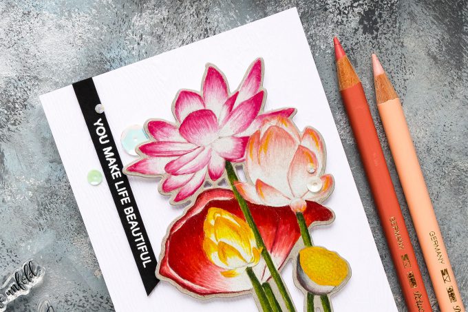 Simon Says Stamp | Sketch Lotus Flowers & Polychromos Coloring - video tutorial by Yana Smakula #simonsaysstamp #sssfriendlyfrolic #stamping #polychromos