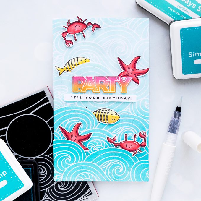 Simon Says Stamp | Extending Background Stamps for Tall Cards. Yippee For Yana Series. Video. Party It's Your Birthday card by Yana Smakula using Beachy Waves, Under The Sea Animals and Birthday Palooza stamps from Simon Says Stamp #stamping #cardmaking #birthdaycard