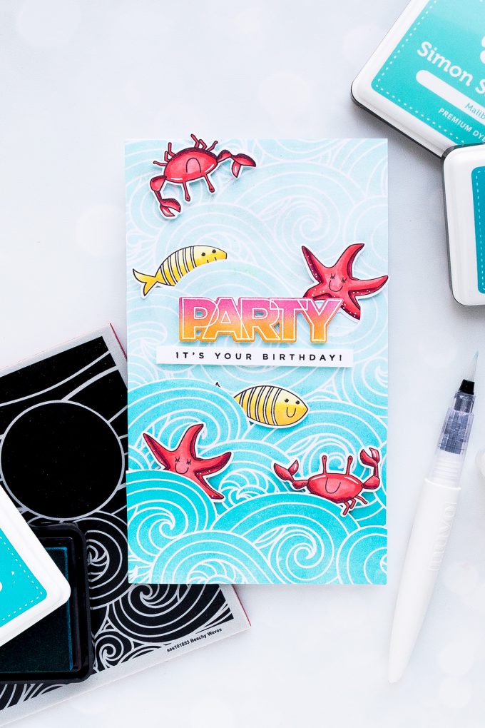 Simon Says Stamp | Extending Background Stamps for Tall Cards. Yippee For Yana Series. Video. Party It's Your Birthday card by Yana Smakula using Beachy Waves, Under The Sea Animals and Birthday Palooza stamps from Simon Says Stamp #stamping #cardmaking #birthdaycard