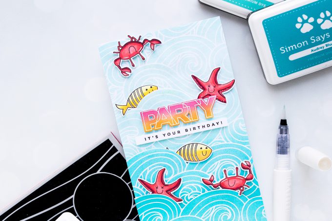 Simon Says Stamp | Extending Background Stamps for Tall Cards. Yippee For Yana Series. Video. Party It's Your Birthday card by Yana Smakula using Beachy Waves, Under The Sea Animals and Birthday Palooza stamps from Simon Says Stamp #stamping #cardmaking #birthdaycard