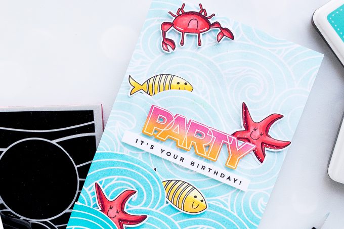 Simon Says Stamp | Extending Background Stamps for Tall Cards. Yippee For Yana Series. Video. Party It's Your Birthday card by Yana Smakula using Beachy Waves, Under The Sea Animals and Birthday Palooza stamps from Simon Says Stamp #stamping #cardmaking #birthdaycard