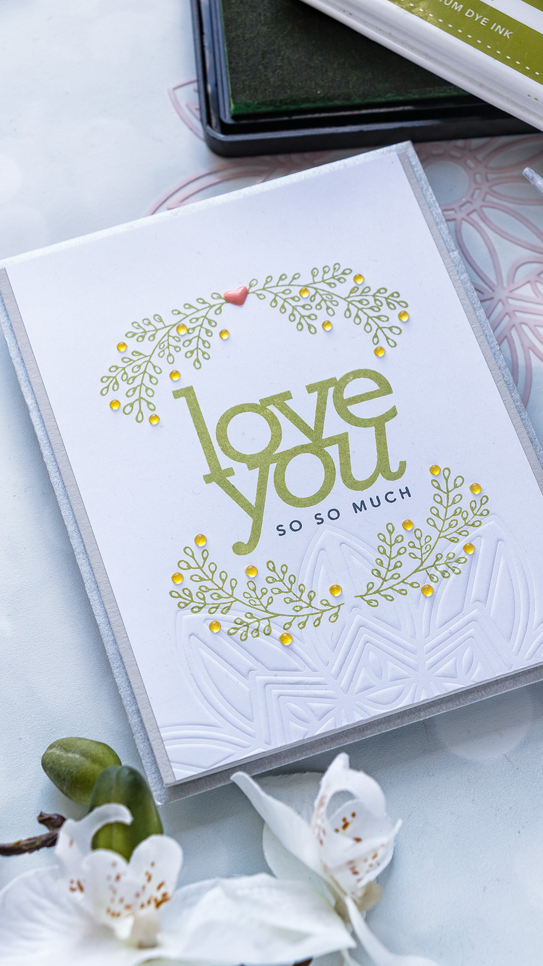 Simon Says Stamp | Subtle Dry Embossed Details with a Stencil. Photo Tutorial by Yana Smakula #simonsaysstamp #cardmaking #dryembossing 