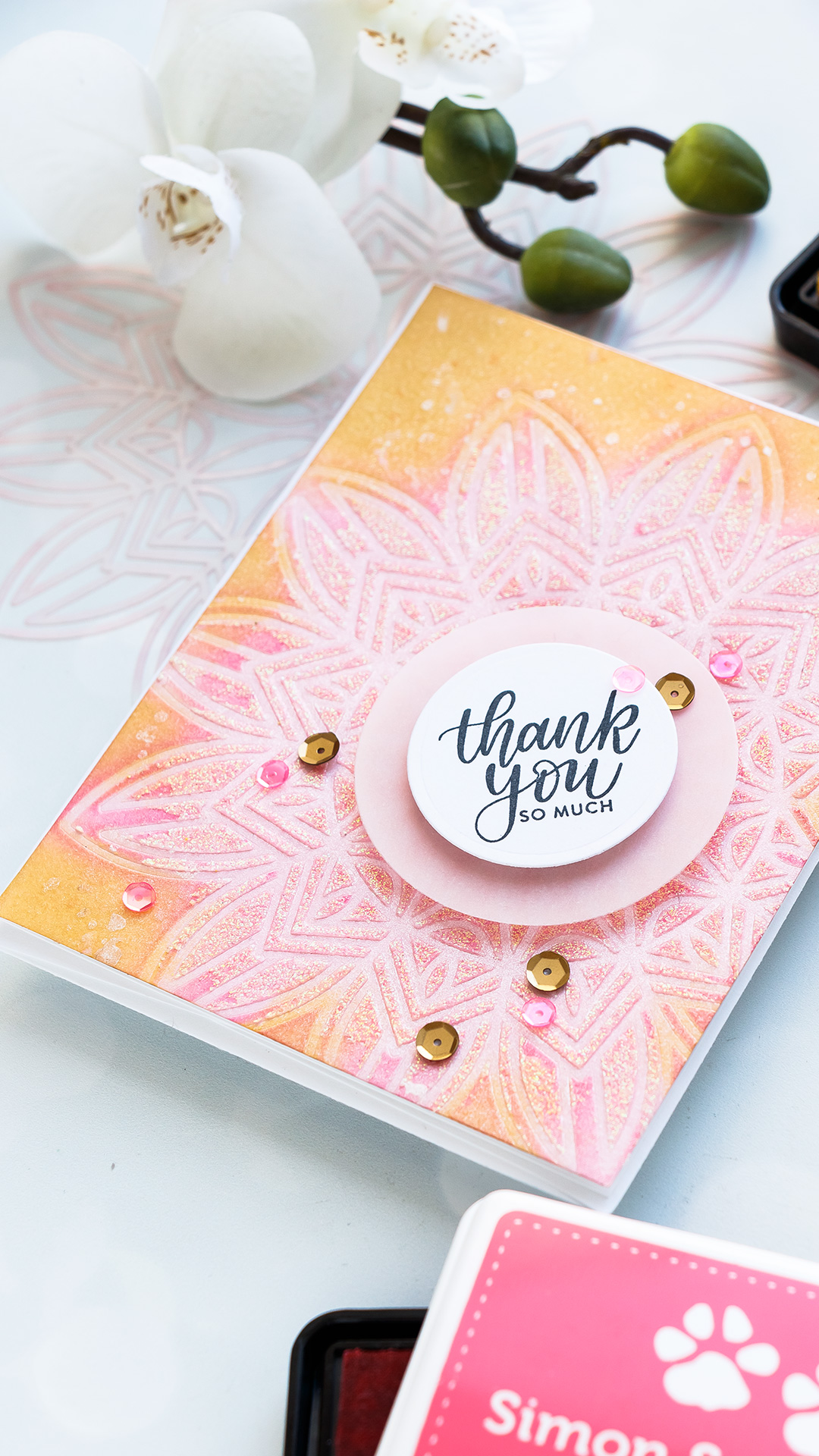 Simon Says Stamp | Stenciling, Ink Blending and More! Thank You So Much Card. Photo Tutorial by Yana Smakula #inkblending #simonsaysstamp #stenciling #cardmaking