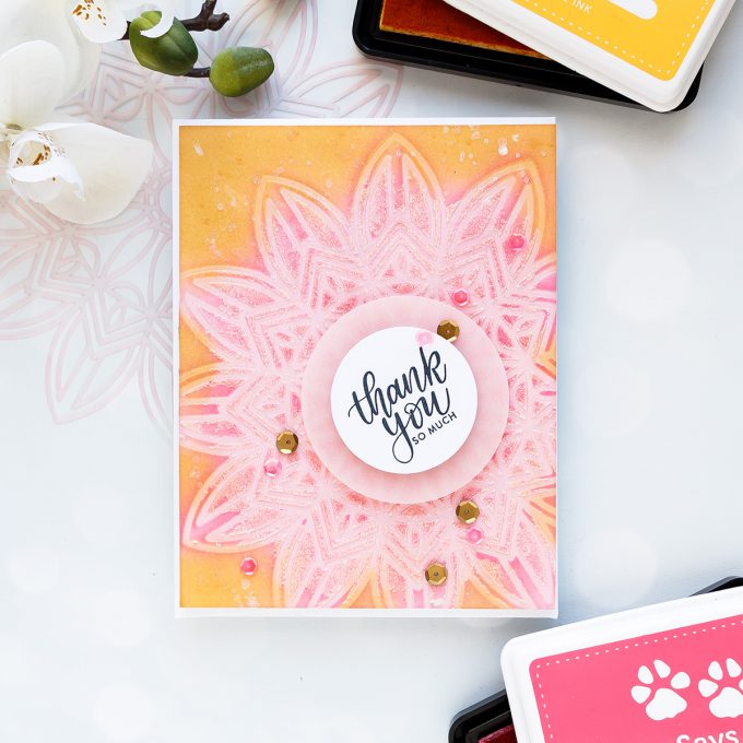 Simon Says Stamp | Stenciling, Ink Blending and More! Thank You So Much Card. Photo Tutorial by Yana Smakula #inkblending #simonsaysstamp #stenciling #cardmaking