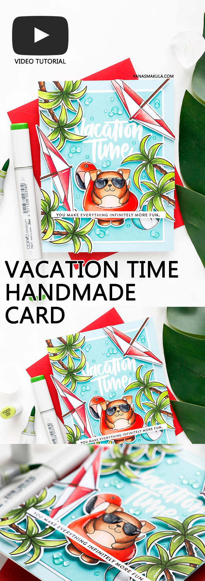Simon Says Stamp | Vacation Time Card! Yippee For Yana Series. Video tutorial. Summer card using Summer Cuddly Critters stamp set