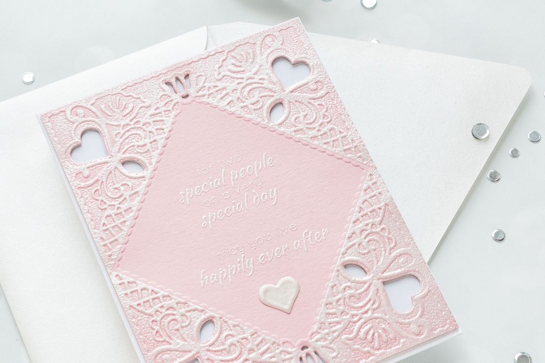 Spellbinders | Embossed Wedding Cards & Invitations. Cut & Emboss Folders. Projects by Yana Smakula #cardmaking #diecutting #spellbinders #neverstopmaking #weddingcard Diamond Lace Frame Cut and Emboss Folder, Dotted Lace Cut and Emboss Folder, Regal Swirl Cut and Emboss Folder