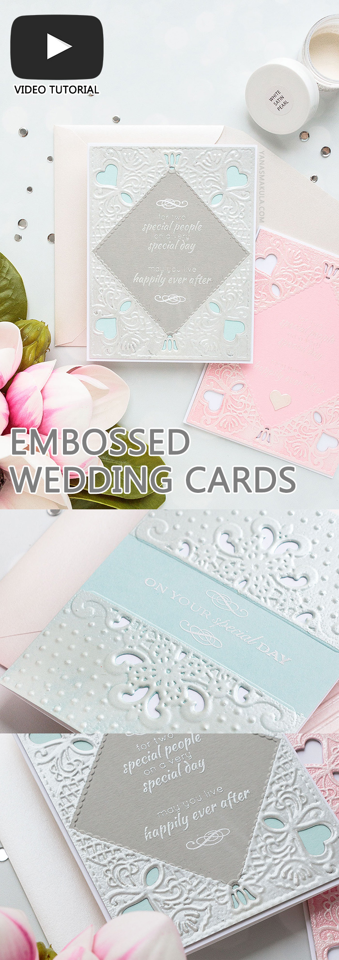 Spellbinders | Embossed Wedding Cards & Invitations. Cut & Emboss Folders. Projects by Yana Smakula #cardmaking #diecutting #spellbinders #neverstopmaking #weddingcard Diamond Lace Frame Cut and Emboss Folder, Dotted Lace Cut and Emboss Folder, Regal Swirl Cut and Emboss Folder