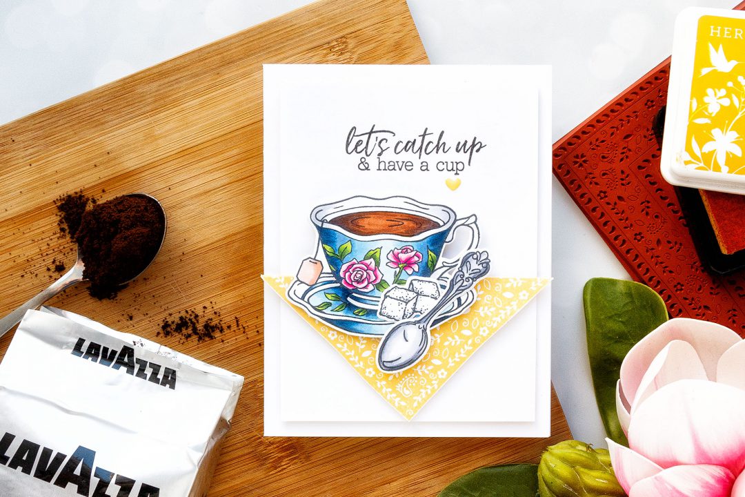 Hero Arts | Coffee or Tea? August 2018 My Monthly Hero Kit. Let's Catch Up & Have A Cup card by Yana Smakula #stamping #mymontlyhero #mmh #heroarts #cardmaking #handmadecard