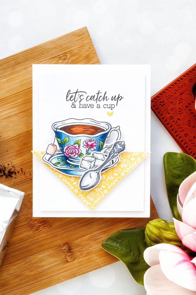 Hero Arts | Coffee or Tea? August 2018 My Monthly Hero Kit. Let's Catch Up & Have A Cup card by Yana Smakula #stamping #mymontlyhero #mmh #heroarts #cardmaking #handmadecard