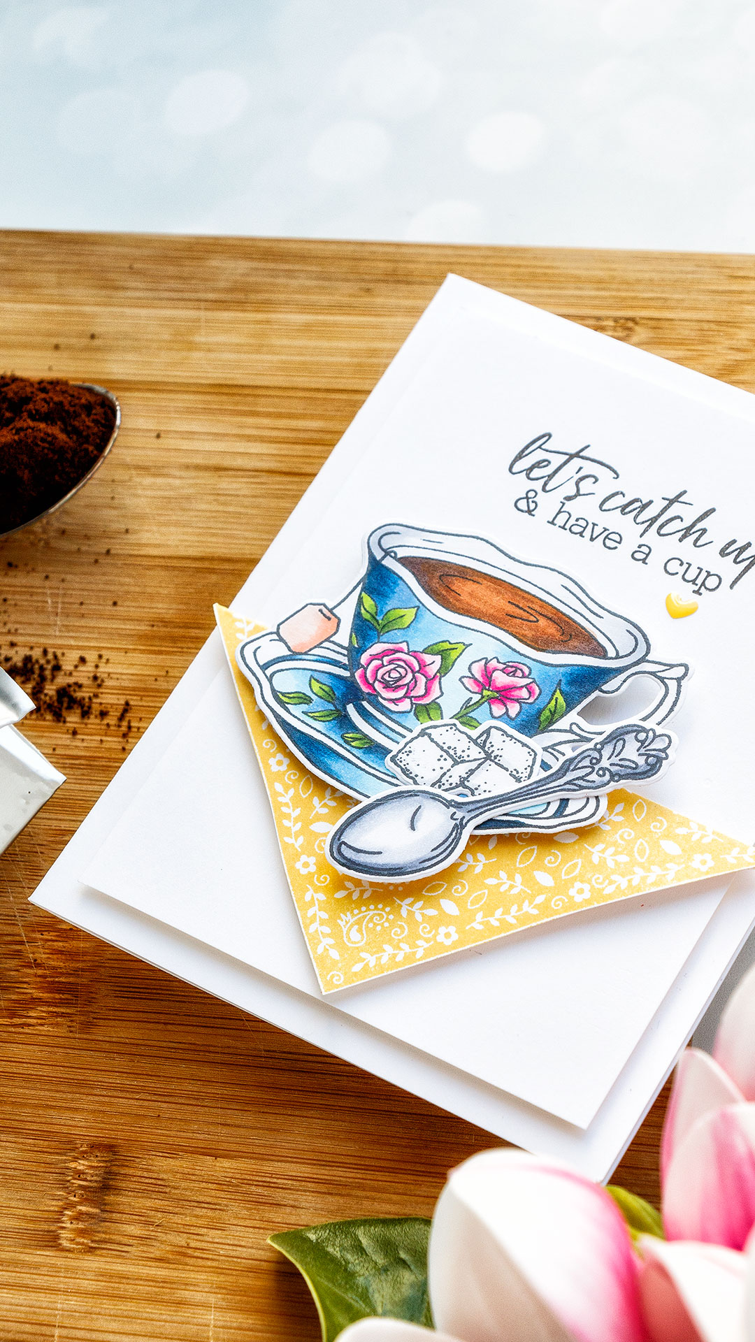 Hero Arts | Coffee or Tea? August 2018 My Monthly Hero Kit. Let's Catch Up & Have A Cup card by Yana Smakula #stamping #mymontlyhero #mmh #heroarts #cardmaking #handmadecard