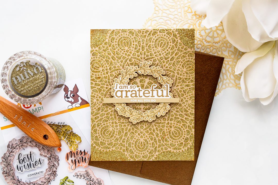 Simon Says Stamp | Grateful For You Card by Yana Smakula featuring CIRCULAR LACE SSST121395 Stencil, WREATH GREETINGS sss101834 and LOVE YOU MAMA CZ18 stamps #simonsaysstamp #yscardmaking #cardmaking #handmadecard #gratitudecard